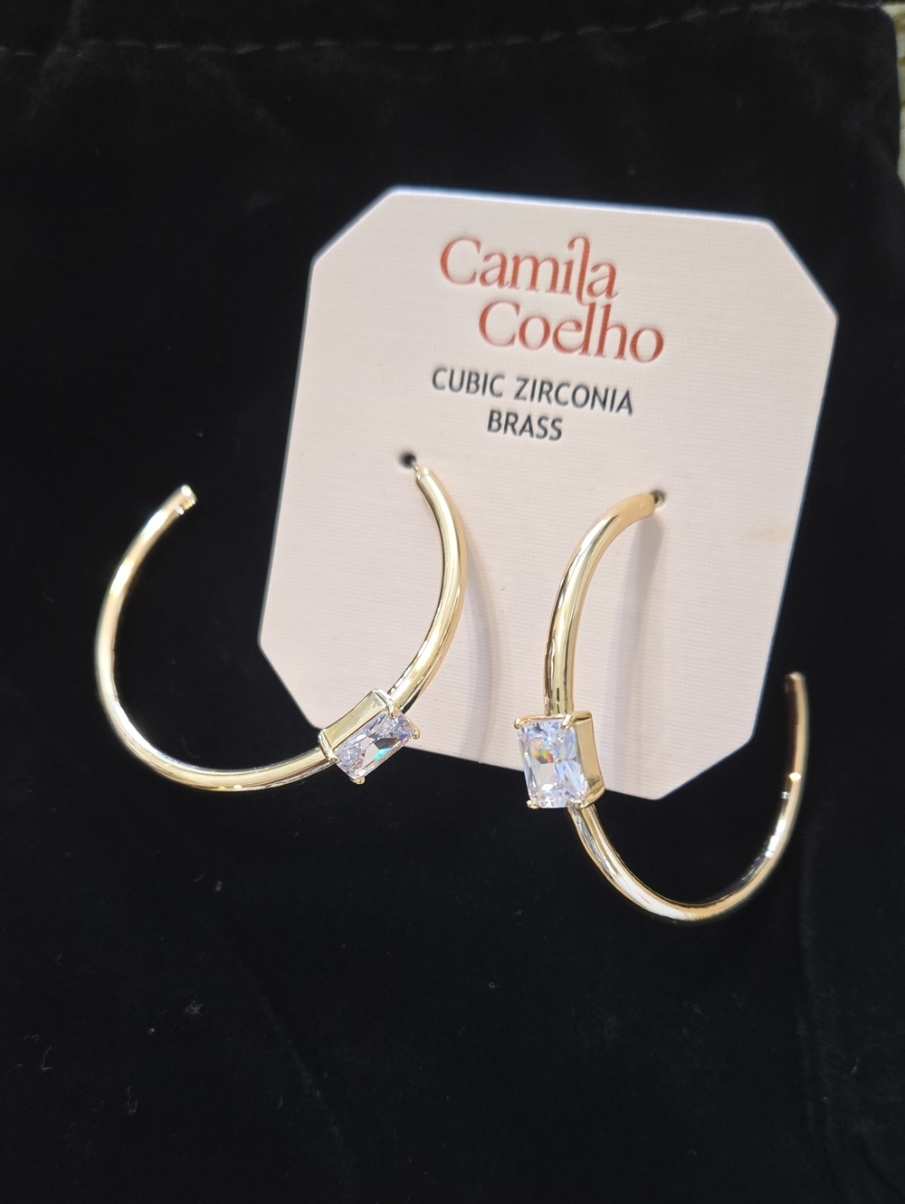Camila Coelho Gold Hoop Earrings with Clear Cubic Zirconia